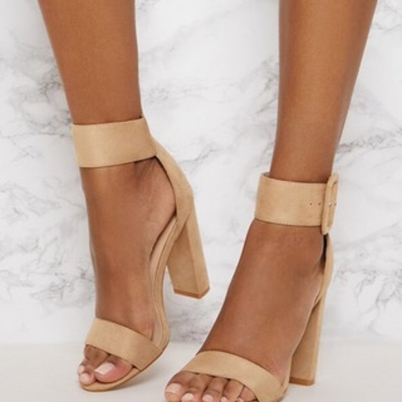 Nude Ankle Buckle Block Sandals Heel - Picture 2 of 4